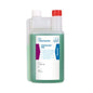 A 1-liter plastic bottle by Dr. Schumacher GmbH PERFEKTAN® NEU with green liquid, red cap, and white label - perfect for surface disinfection in hygienic environments.