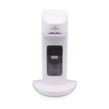 The Dr. Schumacher Wall Dispenser SPE Touchless by Dr. Schumacher GmbH is a white, touchless wall dispenser for soap or disinfectant with a viewing window for the liquid level, mounted on a rectangular base and depicted on a simple white background.
