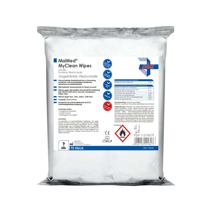 MaiMed MyClean Wipes soft XXL desi wipes, refill 70 sheets, unsaturated, 28x30cm | Pack (70 sheets)
