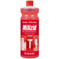A red bottle of Dr. Schnell MILIZID LEMONFRESH from DR.SCHNELL GmbH & Co. KGaA, with a red screw cap, German text, and images of a sink and a toilet on the label.