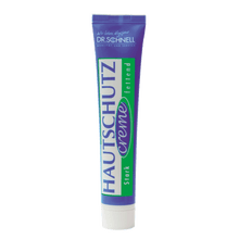 A purple-green tube of DR.SCHNELL's SKIN PROTECTION CREAM (50 tubes of 50 ml each) from DR.SCHNELL GmbH & Co. KGaA stands upright against a plain, light background, with the brand name at the top.