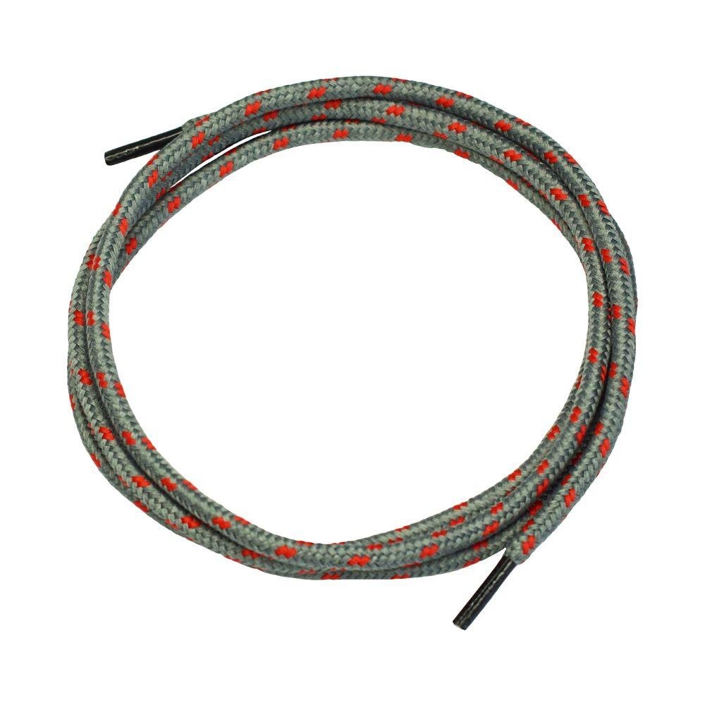 AS Arbeitsschutz GmbH NITRAS shoelaces gray/red (120 cm, 1 pair) with red patterns and black ends - stylishly presented on a white background.