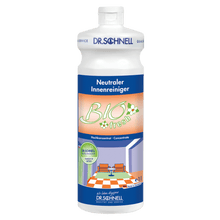 A white 1L bottle of DR.SCHNELL BIOFRESH Probiotic Odor Eliminator for building cleaning and room freshness by DR.SCHNELL GmbH & Co. KGaA, with a blue-orange label and interior graphic - ideal for long-lasting freshness.