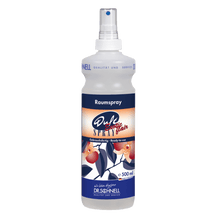A 500ml bottle of DR.SCHNELL DUFTSPRAY EXOTIC FLAIR from DR.SCHNELL GmbH & Co. KGaA, ideal for oriental room freshness in building cleaning, depicted with a floral blue-white label and a clear spray head on a white background.