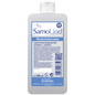 A 500 ml bottle Dr. Schnell SAMOLIND skin protection by DR.SCHNELL GmbH & Co. KGaA with blue-white labeling, product details, barcode, QR code, and text about skin protection with Vitamin E for professional use.
