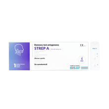 A rectangular box labeled "Strep A - Bisaf Self-Test | Pack (1 piece)" by Altruan, containing Polish instructions, a diagram of the head and throat, and a Strep A test cassette. The BISAF logo is located in the lower right corner.