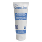 A white tube Dr. Schnell SAMOLIND skin protection by DR.SCHNELL GmbH & Co. KGaA with blue accents and German/English text. The cream protects stressed skin from moisture and contains Vitamin E.