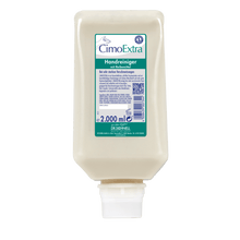 A 2000 ml refill pack of the Dr. Schnell CIMOEXTRA dispenser bottles skin cleansing from DR.SCHNELL GmbH & Co. KGaA, with white closure and green-white label, ideal for gentle hand cleansing in dispenser bottle systems.