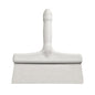 The Haug Bürsten KG HAND SCRAPER WITH PLASTIC HANDLE STAINLESS STEEL SCRAPER (250x290x30mm) has a white plastic handle and a flat blade made of stainless steel for cutting or scraping dough, depicted on a plain white background.