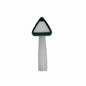 The Arcora Tenas hand brush including dosing handle from Arcora International GmbH features a triangular white scrubbing head with black bristles and a transparent ribbed handle - ideal for cleaning surfaces. Package: 1 piece.