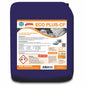 A blue 12-kg container of Arcora Eco Plus-Cf Chlorine-Free Dishwasher Detergent for dishwashers from Arcora International GmbH, with product details, safety symbols, instructions, and images of spotlessly clean dishes on the label.