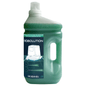 A large green 3-liter plastic bottle from DR.SCHNELL GmbH & Co. KGaA Robolution 2-in-1 Robot Cleaner, with a handle, white cap, and a label showing a line drawing of a cleaning robot and German product information.