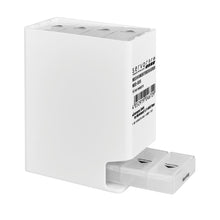 The Servocare Med-Box for tablets from Servoprax GmbH is a white rectangular container with a pull-out mechanism and features separate compartments labeled with weekdays for orderly storage of medications or dietary supplements, as well as a visible barcode on the side.