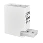 The Servocare Med-Box for tablets from Servoprax GmbH is a white rectangular container with a pull-out mechanism and features separate compartments labeled with weekdays for orderly storage of medications or dietary supplements, as well as a visible barcode on the side.