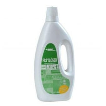A white 1L plastic bottle labeled "Grease Remover" contains GastroPower TK-RAN from Abena Re-Seller GmbH, ideal for combating stubborn dirt in the gastronomy; available as a carton with 4 bottles (4*1L).