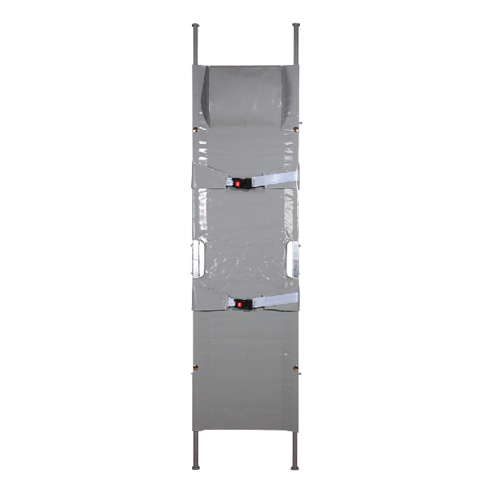 Stretcher K, folds in half twice, synthetic fiber fabric, 2 glide feet and 2 casters