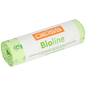 A roll of EMIL DEISS KG DEISS BIOLINE garbage bags, bioplastic, 30L, natural color, 500x600x0.018 mm (20 pieces), highlights the compostable properties for sustainable waste disposal.