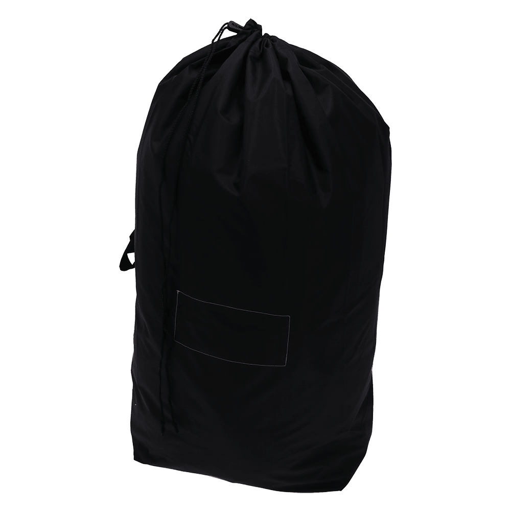 A DEISS 6504 reusable waste bag (700x1100 mm, black) from EMIL DEISS KG stands upright against a white background, with a rectangular front panel and a side carrying handle. Packed in a box with 50 packages.