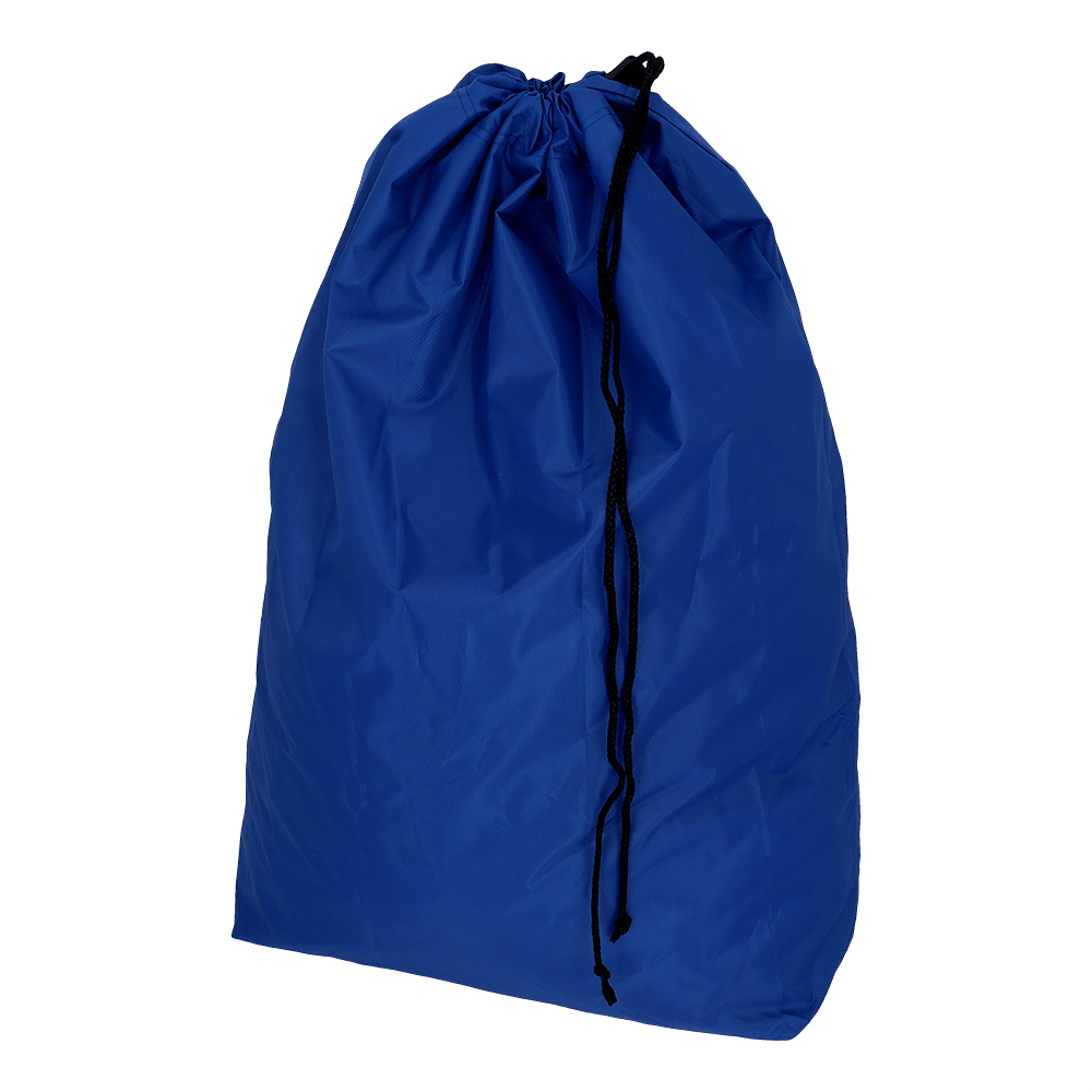The EMIL DEISS KG (GmbH + Co.) DEISS 6509 is a large blue fabric waste bag (650x870 mm) depicted upright with a black drawstring. It is sold in boxes of 50 pieces and is perfect for environmentally friendly waste disposal.