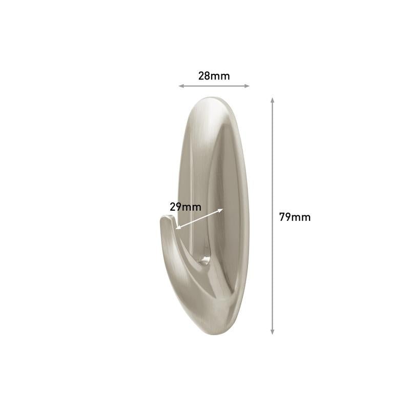 The Command™ Medium Designer Hook in metal look from 3M Deutschland GmbH (17081BN) is depicted. Dimensions: 28 mm width, 29 mm depth, 79 mm height - marked with arrows and text.