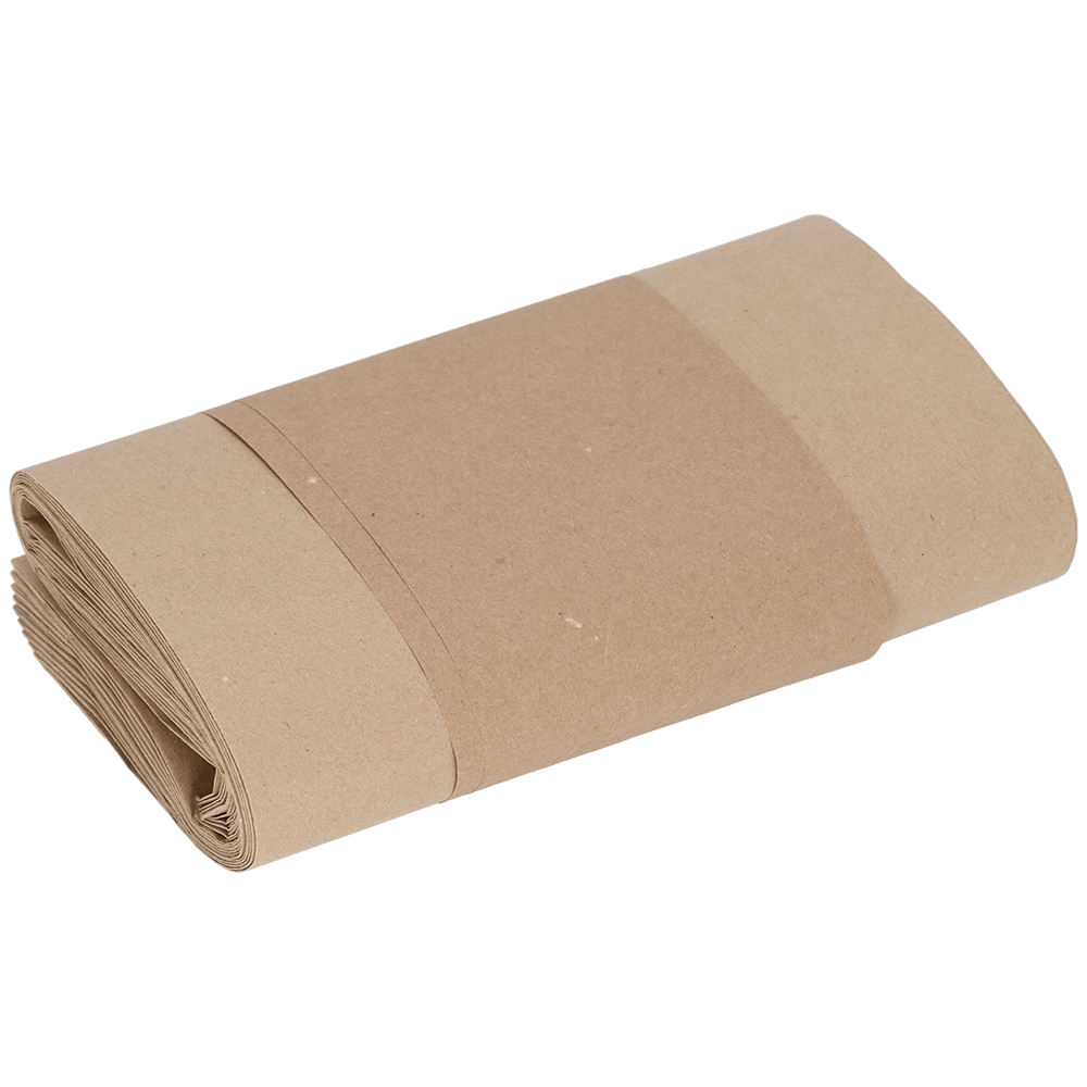 A neatly rolled stack from EMIL DEISS KG (GmbH + Co.) DEISS 7052 - 21+15.5x36 cm, 80 g/m², 1-ply cardboard rolls (100 pieces), secured with a paper band, on a white background.