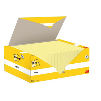 A yellow box with Post-it® Notes (76 x 127 mm) from 3M Deutschland GmbH contains 16 blocks plus 4 free blocks with 100 yellow sheets each. Certified 100% PEFC, ideal for office supplies and notes at the workplace or at home. Packaging: 1 piece.