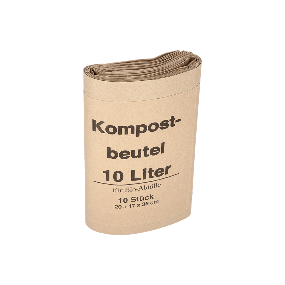 A stack of DEISS 7152 compost bags (20+16x36 cm, 70 g/m²), EMIL DEISS KG (GmbH + Co.), box with 300 bags, is depicted upright in a practical packaging against a plain white background.