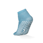 Pictured is a single ECO-PLUS anti-slip disposable sock from AMPri Handelsgesellschaft mbH in light blue with a white anti-slip pattern and the number "7" on the sole, ideal for medical use, against a plain white background.