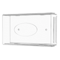 The AMPri disposable glove dispenser is a transparent, milky acrylic dispenser holder (250 x 135 x 55-90 mm) with rounded edges, a flat bottom, a central oval recess, and mounting holes for easy wall installation.