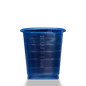 The MED COMFORT ECO disposable medical cup 30 ml graduated by AMPri Handelsgesellschaft mbH is a blue plastic cup with clear 5-30 ml graduations, depicted against a plain white background.