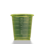 The MED COMFORT ECO disposable medical cup 30 ml graduated by AMPri Handelsgesellschaft mbH is a green, translucent plastic cup with measurement markings, depicted against a plain white background.