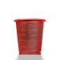 Depicted is a MED COMFORT ECO disposable medical cup 30 ml graduated by AMPri Handelsgesellschaft mbH made of red plastic with 5-30 ml milliliter markings on a plain white background.