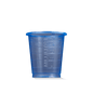 The MED COMFORT BASIC disposable medical cup by AMPri Handelsgesellschaft mbH is a small, blue, graduated 30 ml plastic cup for medical use, depicted on a plain white background.