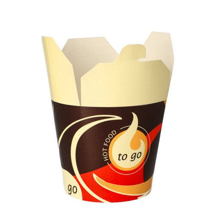 A single square take-out container (750 ml) of the Starpak Snack Boxes "To Go" stands upright on a white background and features a colorful design with the inscription "Hot Food to Go" on the front – ideal for transporting your favorite dishes.