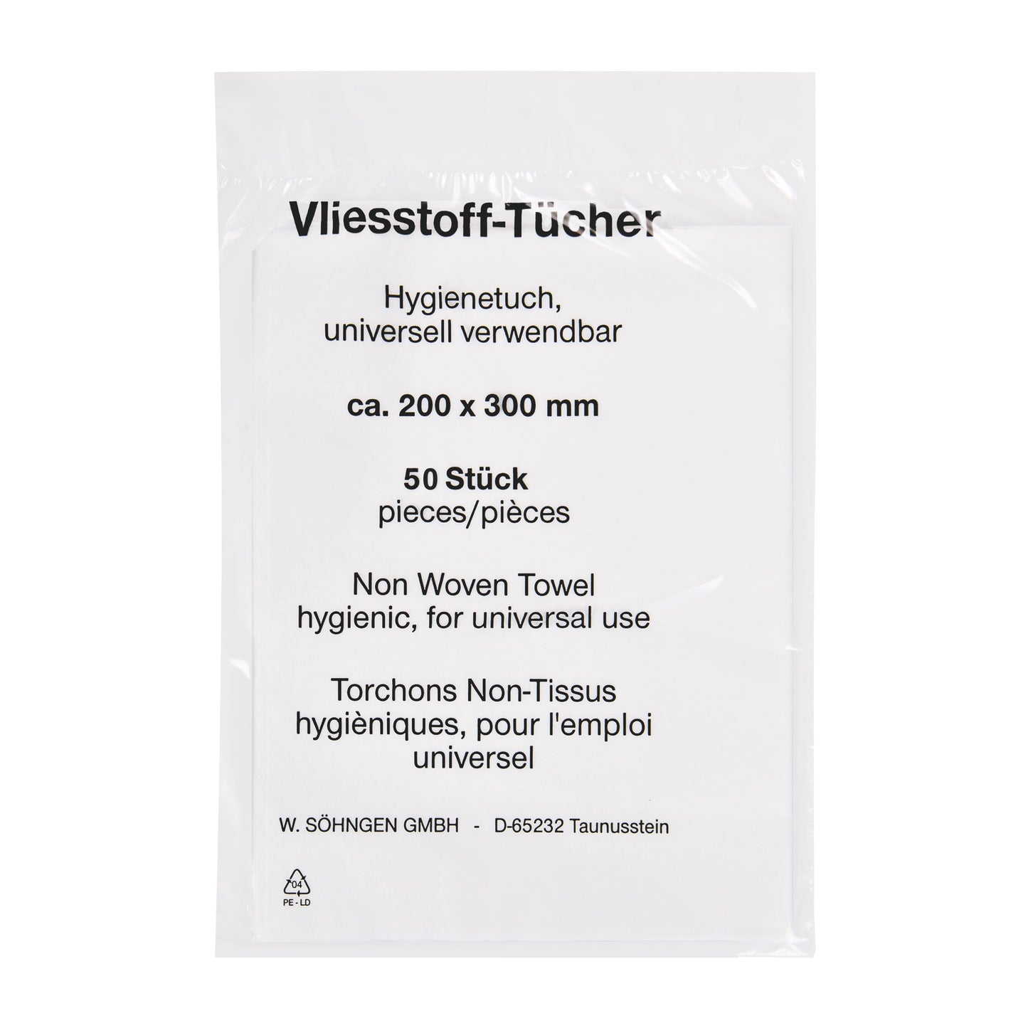 Non-woven wipes, 200 x 300 mm, 50 per pack