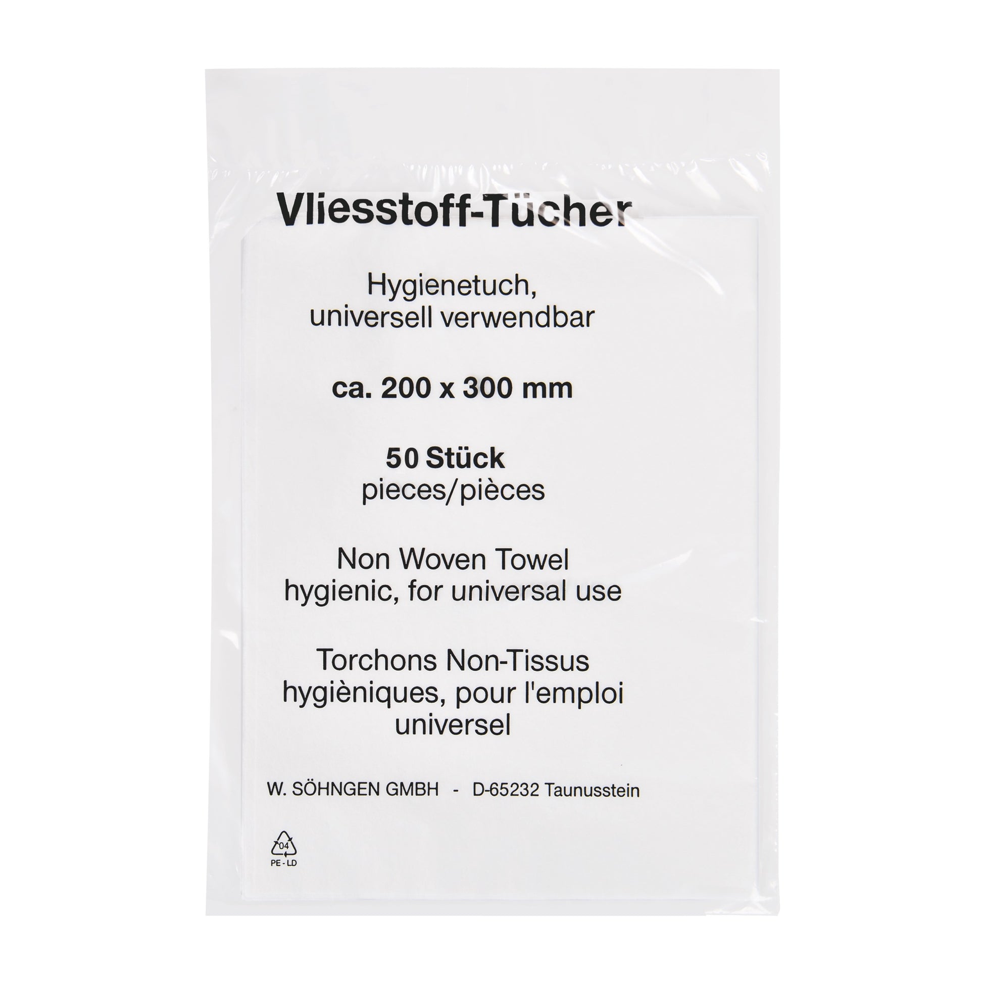 Non-woven wipes, 200 x 300 mm, 50 per pack