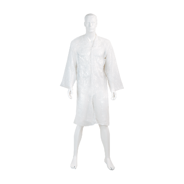 Disposable protective gown with sleeves, PE, white, width 80 cm