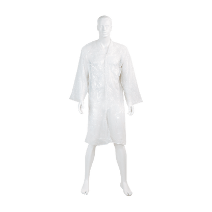 Disposable protective gown with sleeves, PE, white, width 80 cm