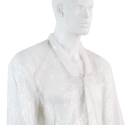 Disposable protective gown with sleeves, PE, white, width 80 cm