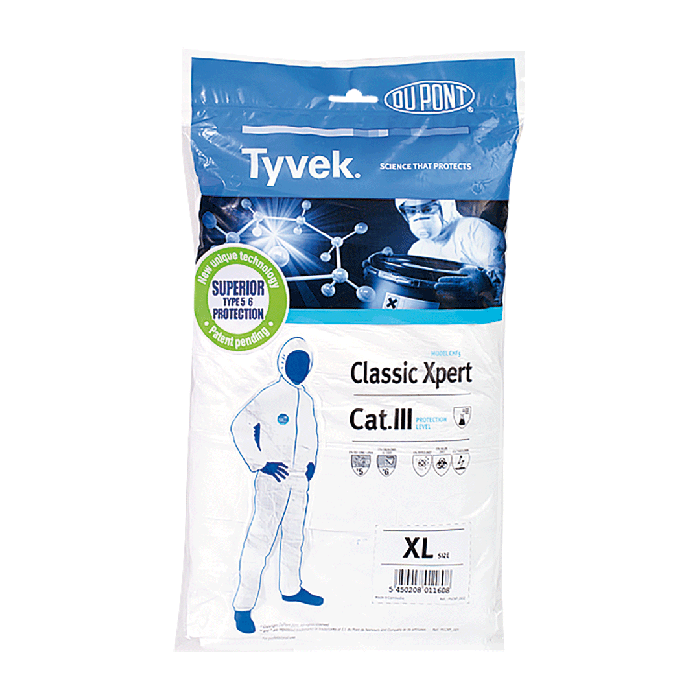 Tyvek® Classic Xpert Protective Coveralls, Category III, Type 5-6, Size XXL