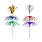 The PAPSTAR 100 decoration picks from PAPSTAR GmbH made of wood, adorned with tinsel in gold, silver, blue, red, green, and purple – ideal for elegant presentations on a white background.