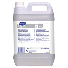 A 5-liter canister of Suma Acisan D5.6 from Diversey Deutschland GmbH & Co. OHG, an acidic base cleaner and descaler with a handle and screw cap. The white label contains instructions, ingredients, and safety information in multiple languages.