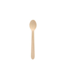 A PAPSTAR wooden coffee spoon "pure", 11 cm, from PAPSTAR GmbH (folding box, 100 pieces) is centered on a plain white background.