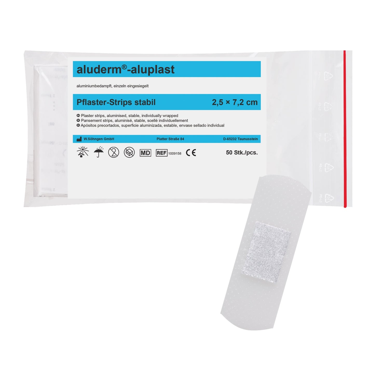 aluderm®-aluplast stabil Strips 2.5 x 7.2 cm, 50 pieces