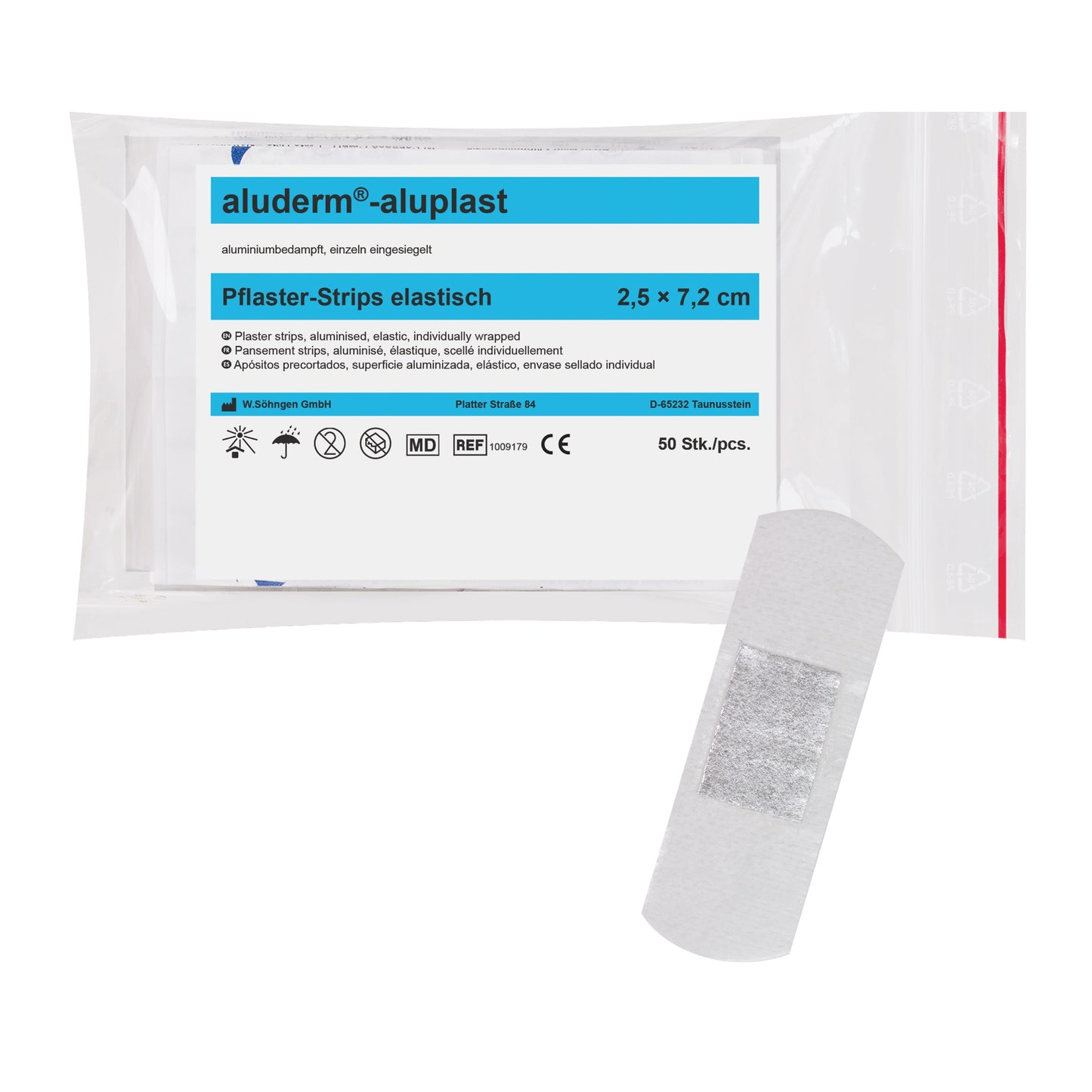 aluderm®-aluplast Elastic Strips, 2.5 x 7.2 cm, 50 pieces