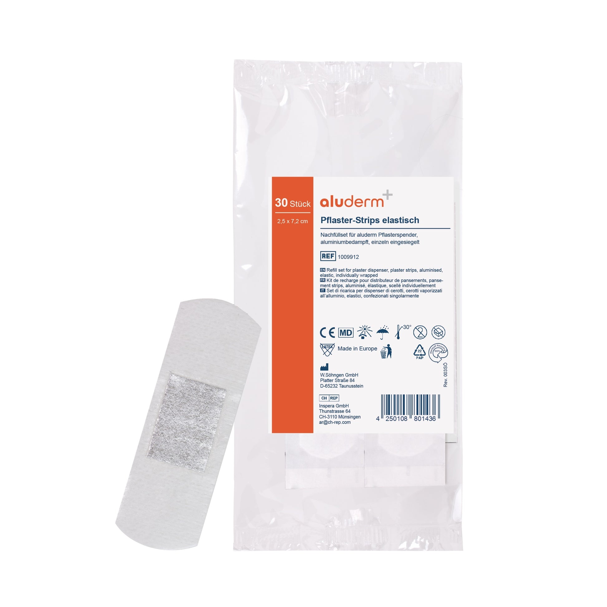 aluderm®-aluplast Refill Set for Dispenser, 7.2 x 2.5 cm, 30 pieces