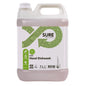 A 5-liter plastic container of SURE Hand Dishwash, hand dishwashing liquid from Diversey Deutschland GmbH & Co. OHG, with a white lid and a green-white label featuring bubbles, a circular arrow, product information, and notes on effective grease removal power.