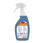 A blue 0.75-liter spray bottle TASKI Sprint Impact Performer, Universal Power Cleaner from Diversey Deutschland GmbH & Co. OHG, with a white trigger and a front label with multilingual instructions and product information.