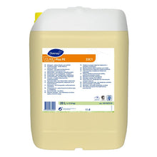 A 20-liter plastic container of Diversey Clax Plus Pur-Eco 33C1 detergent (without bleach, environmentally certified) from Diversey Deutschland GmbH & Co. OHG, with a white cap and multilingual product information label.