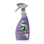 A bottle of Cif Professional Safeguard 2in1 disinfectant cleaner from Diversey Deutschland GmbH & Co. OHG with a spray nozzle and purple liquid; the label shows details, logos, symbols and claims to remove bacteria and viruses.